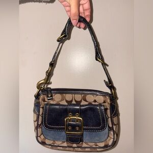 Coach Legacy Shoulder Bag Canvas Leather Boho Signature Belt Beige 16x20x5cm